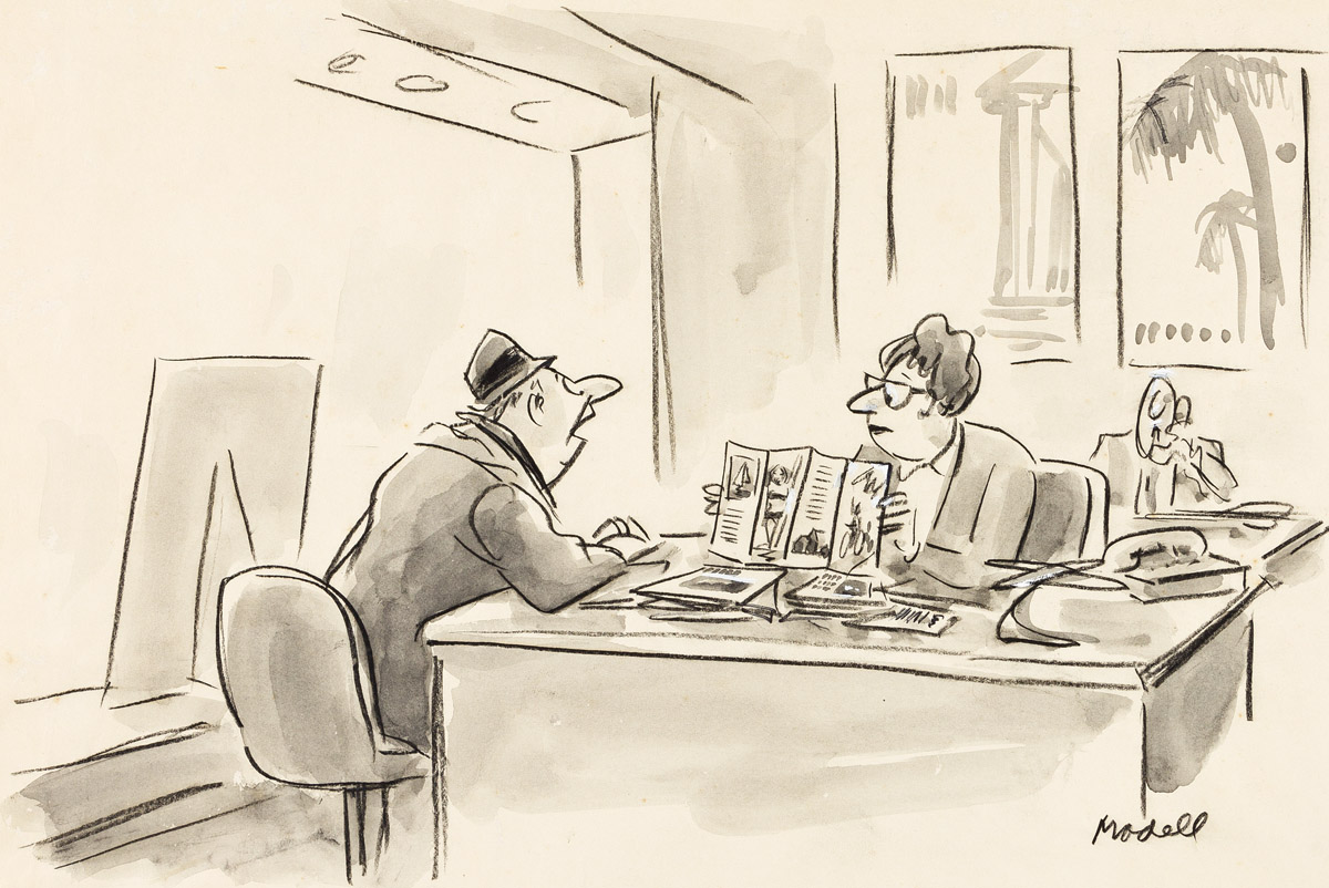 FRANK MODELL (1917-2016) All I want to know is how far away from here I can get for under two thou. [NEW YORKER / CARTOONS]